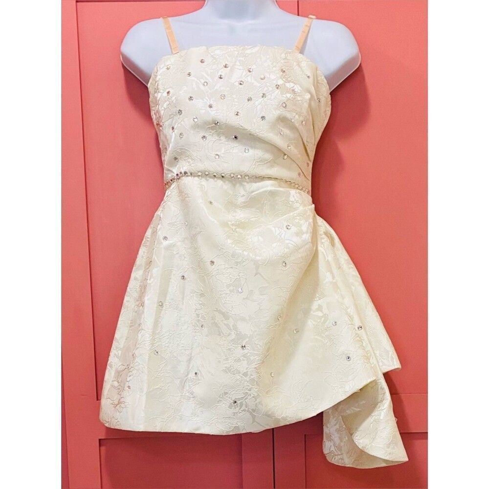 BABYBOO Ivory/Cream Rhinestone Jacquard Mini Dress Size Small Formal EUC